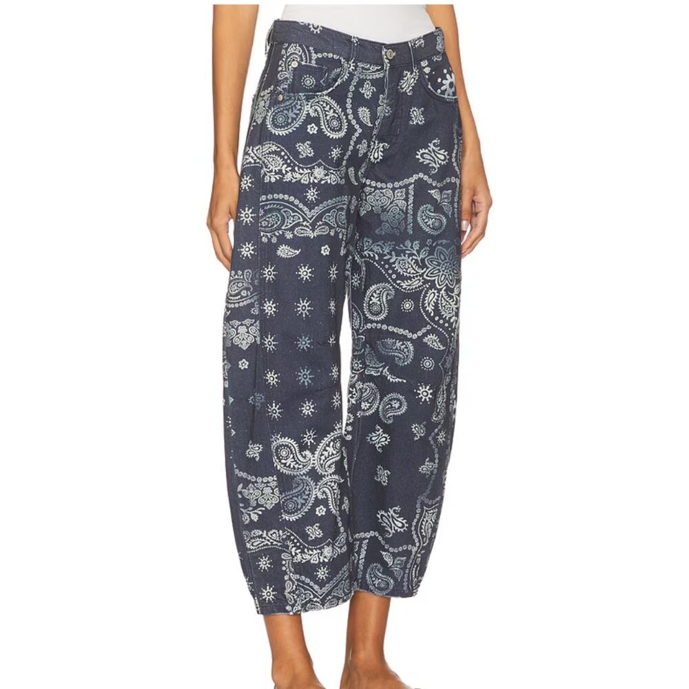 We The Free Good Luck Printed Barrel Jean Color: Navy Bandana